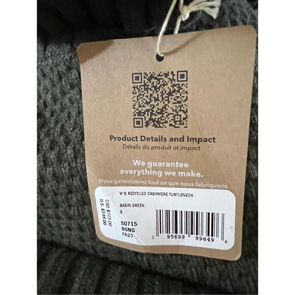 Patagonia Women's Basin Green Recycled Cashmere Turtle Neck Sweater Small NWT - Picture 7 of 7
